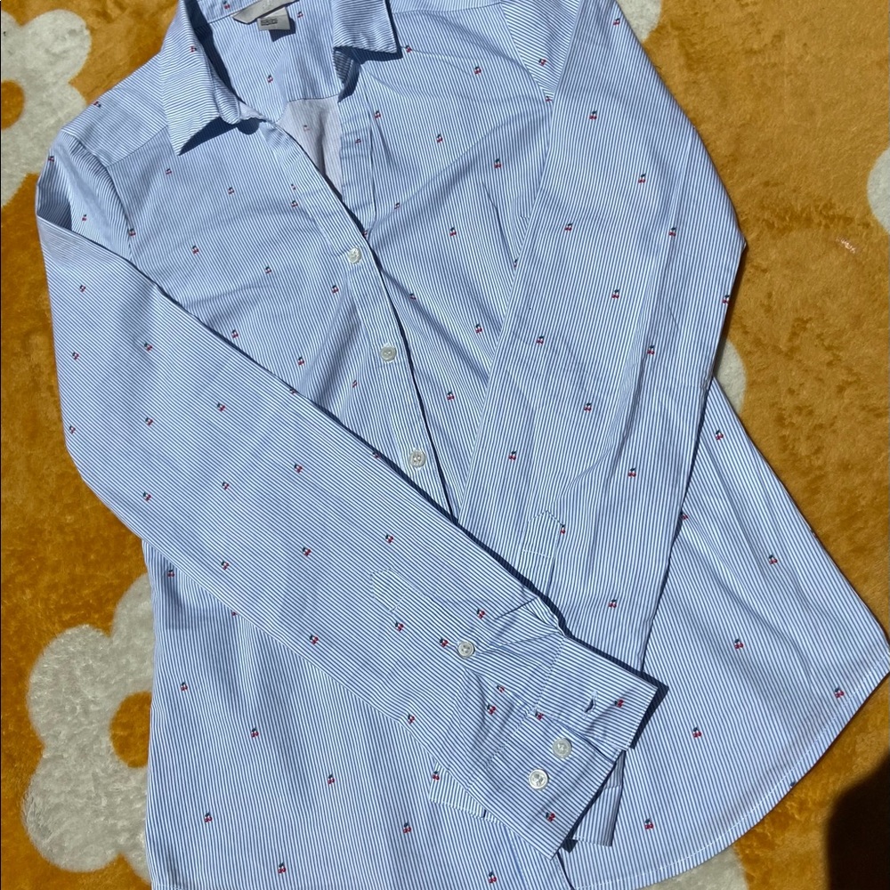 h&m light blue cherry striped blouse🍒 - Picture 2 of 2